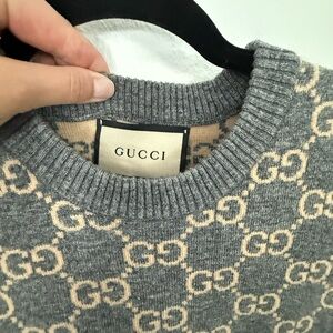 GG Logo Knit Sweater in Gray and Beige